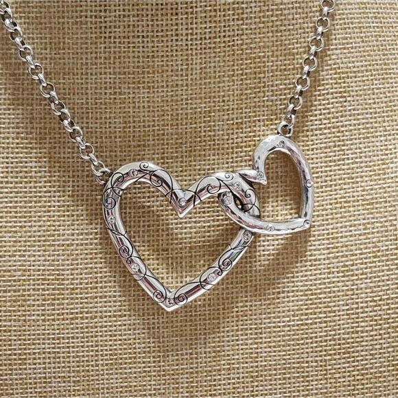 Brighton Jewelry - Brighton Silver Interlocking Hearts‎ Necklace scrolled crystal jeweled